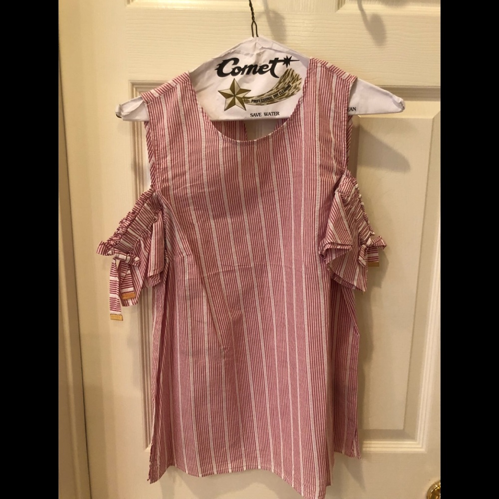 Red and white off shoulder top Michael Kors